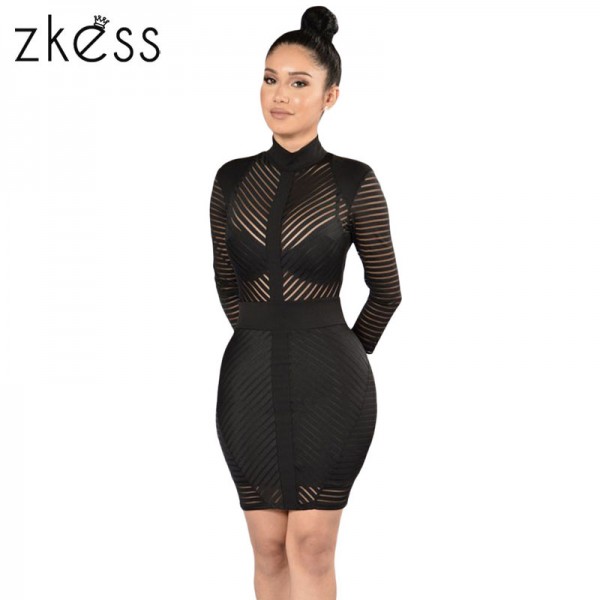 ZKESS Spring 2017 Office Ladies Bodycon dress Sexy/Black White Sight to See Striped Zip Dress Vestidos Branco Curto LC22860