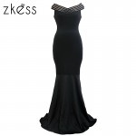 ZKESS women long Dress 2017 Black sexy Off the Shoulder Sheer Stripe Fishtail Prom formal Gown party Elegant Vestidos LC61084