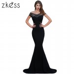 ZKESS women long Dress 2017 Black sexy Off the Shoulder Sheer Stripe Fishtail Prom formal Gown party Elegant Vestidos LC61084