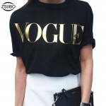 ZSIIBO VOGUE Printed Glod Shining Letter T-shirt Women Simple Casual Short Sleeve Femme O-Neck Tops 5 Colors KaTx08