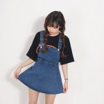 Z&KOZE Wash Out Denim Jeans Hollow Out Spaghetti Strap Jeans Dress Kawaii Preppy Style Woman Denim Sundresses Vestidos