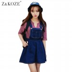 Z&KOZE Wash Out Denim Jeans Hollow Out Spaghetti Strap Jeans Dress Kawaii Preppy Style Woman Denim Sundresses Vestidos