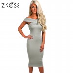 Zkess 2017 women Elastic Cotton Warm Off Shoulder Elegant Party Dresses Sexy Midi Pencil Club Bandage Bodycon Dress LC61464