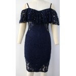 Zkess Navy Lace Dresses Sexy V Neck Off Shoulder LC61411 2017 Diamonds Knee-Length Dress Bodycon Vintage Dress vestido de festa