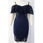 Zkess Navy Lace Dresses Sexy V Neck Off Shoulder LC61411 2017 Diamonds Knee-Length Dress Bodycon Vintage Dress vestido de festa