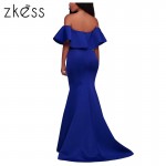 Zkess Ruffle Off Shoulder Maxi Bodycon Party Dress Sexy Backless Long Dresses 2017 Elegant Mermaid Gown Vestido de festa LC61525