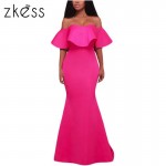 Zkess Ruffle Off Shoulder Maxi Bodycon Party Dress Sexy Backless Long Dresses 2017 Elegant Mermaid Gown Vestido de festa LC61525