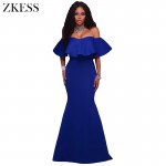 Zkess Ruffle Off Shoulder Maxi Bodycon Party Dress Sexy Backless Long Dresses 2017 Elegant Mermaid Gown Vestido de festa LC61525