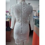 Zkess Vestido de Renda Lacing Long Sleeve Winter Short dress to Party Clubwear White Crochet Lace High Neck Mini Dress LC22179