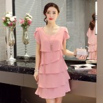 alibaba-express uk free shipping women dress plus size 2016 summer loose cover belly thin vestidos layers chiffon cake dress