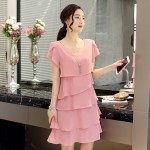 alibaba-express uk free shipping women dress plus size 2016 summer loose cover belly thin vestidos layers chiffon cake dress