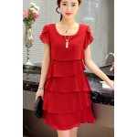 alibaba-express uk free shipping women dress plus size 2016 summer loose cover belly thin vestidos layers chiffon cake dress