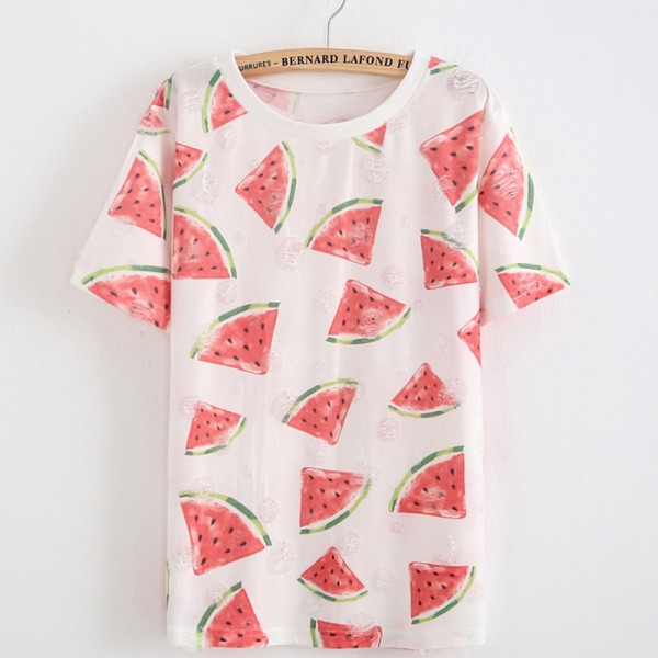 bananas/Watermelon harajuku women t shirt 2015 Summer thin Style fashion loose girl women short sleeve o-neck hollow out t shirt