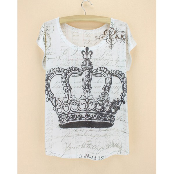 black crown summer tee white plus size summer women t-shirt  good quality hot selling new arrival womens clothing