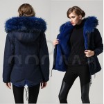 blue warm winter Mrs fur coat parka with big real raccoon fur collar jacket hood outerwear factory price Direct Manufacturer