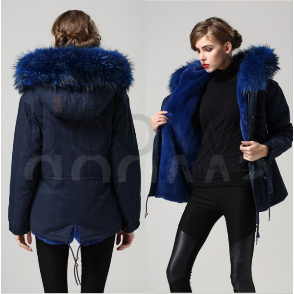 blue warm winter Mrs fur coat parka with big real raccoon fur collar jacket hood outerwear factory price Direct Manufacturer