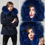 blue warm winter Mrs fur coat parka with big real raccoon fur collar jacket hood outerwear factory price Direct Manufacturer