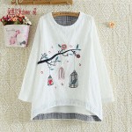 dower me spring Casual Women t-shirts Plus Size 4XL Woman Clothes Long Sleeve cotton Tops birdcage embroidery pattern Shirt
