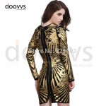 elegant o neck long sleeve knee-up bandage dress,winter bodycon gold foil women dress