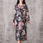 fashion cotton linen vintage print plus size women casual loose long autumn spring dress party vestidos femininas dresses 2017