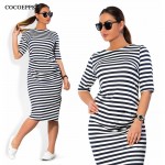 fashionable Striped Autumn women dresses big sizes NEW 2017 plus size women clothing Knee-Length dress casual o-neck loose dress