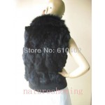 free shipping/women's real  fox collar rabbit Fur Vest / jacket lady fashion /black