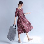 high quality  Large size women's autumn and winter. Girls long-sleeved cotton retro floral dress Female Slim Belt income dresses