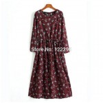 high quality  Large size women's autumn and winter. Girls long-sleeved cotton retro floral dress Female Slim Belt income dresses