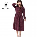 high quality  Large size women's autumn and winter. Girls long-sleeved cotton retro floral dress Female Slim Belt income dresses