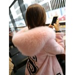 high quality 2016 women real fur coat winter Hooded letter S pattern long real Wool Double-faced Fur Coat With Fox Fur Collar