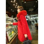 high quality 2016 women real fur coat winter Hooded letter S pattern long real Wool Double-faced Fur Coat With Fox Fur Collar