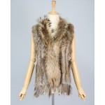 high quality Hot Sale Retail/wholesale Raccoon Dog Fur Collar Trim  Women Knitted Natural Rabbit Fur Vest Gilet/waistcoat