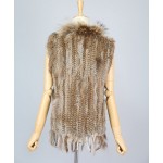 high quality Hot Sale Retail/wholesale Raccoon Dog Fur Collar Trim  Women Knitted Natural Rabbit Fur Vest Gilet/waistcoat