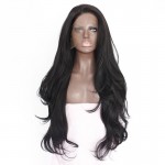 high quality black natural straight wig with free parting glueless cheap synthetic lace front wigs heat resistant fiber in stock