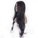 high quality black natural straight wig with free parting glueless cheap synthetic lace front wigs heat resistant fiber in stock