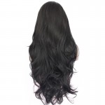 high quality black natural straight wig with free parting glueless cheap synthetic lace front wigs heat resistant fiber in stock