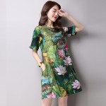 hot sale 2016 new fashion plus size women dress slim  short sleeved Lotus print female printing dress 931B 25