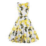 iiiher Lemon Print floral 50 60s Vintage Dresses Audrey Hepburn Sleeveless 2016 Summer Retro Dress Vestidos Robe Womens Clothing