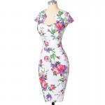 iiiher Women Summer Pencil Dresses 2016 Retro Vintage 50s Rockabilly Dress Sleeveless Work Sexy Floral Office Bodycon Vestidos 