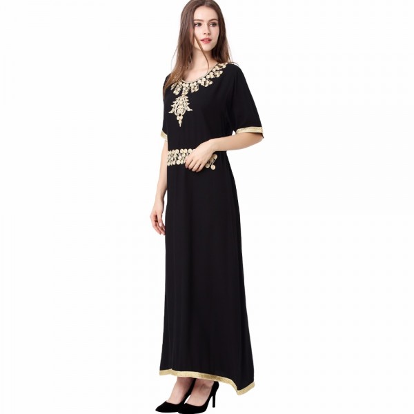 islamic clothing for women muslim Long sleeve Dress black abaya dubai moroccan Kaftan Caftan Islamic Abaya arabic robe 1624