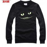 luminous o-neck sweatshirt 2017 High quality black Noctilucent print dark devil Cheshire Cat long sleeve men's novelty item