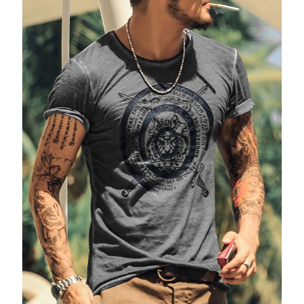 men's Slim T-shirt men tops short sleeve Retro printed washed brand luxury t-shirt European style 2016 top fashion summer