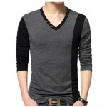 men's cotton t-shirts new arrival large size long sleeve patchwork slim T-shirt homme men clothing casual V-neck Tops & Tees