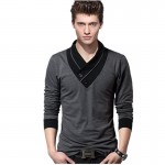 men's cotton t-shirts new arrival large size long sleeve patchwork slim T-shirt homme men clothing casual V-neck Tops & Tees