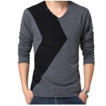 men's cotton t-shirts new arrival large size long sleeve patchwork slim T-shirt homme men clothing casual V-neck Tops & Tees