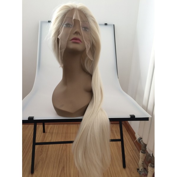 natural look high quality light blonde silky straight wig with parting glueless synthetic lace front wigs heat resistant fiber