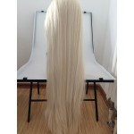 natural look high quality light blonde silky straight wig with parting glueless synthetic lace front wigs heat resistant fiber