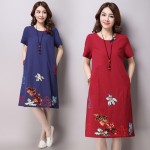 new 2016 new fashion wind embroidered  bigger sizes to restore ancient ways show thin cotton dress with short sleeves 990F 25