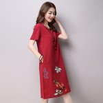 new 2016 new fashion wind embroidered  bigger sizes to restore ancient ways show thin cotton dress with short sleeves 990F 25