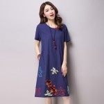 new 2016 new fashion wind embroidered  bigger sizes to restore ancient ways show thin cotton dress with short sleeves 990F 25